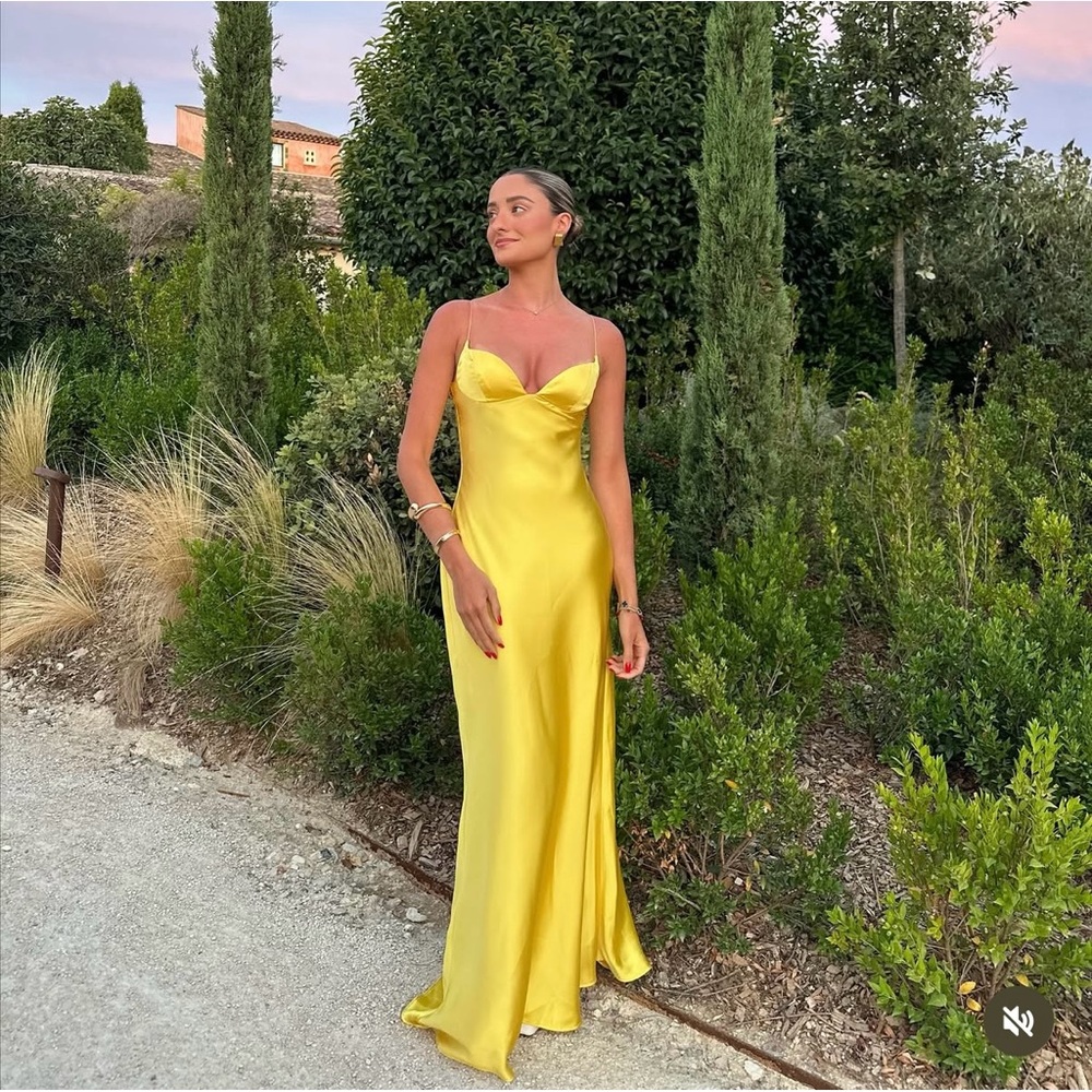 Zara Satin Slip Gown in Bright Yellow